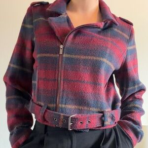 Plaid Zip-Up Jacket with Belt